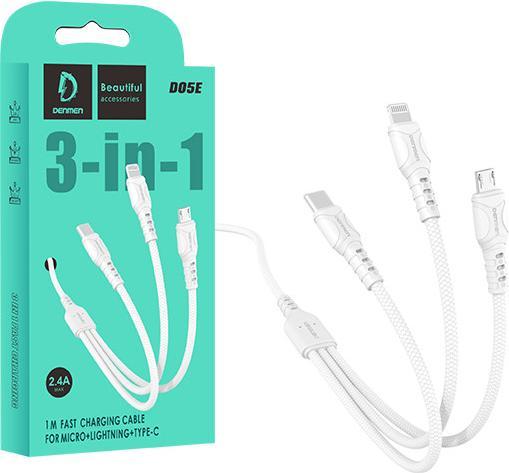 Produktbild Denmen 3IN1 USB-KABEL WEISS 1M D05E 2.4A 1M (1 m)
