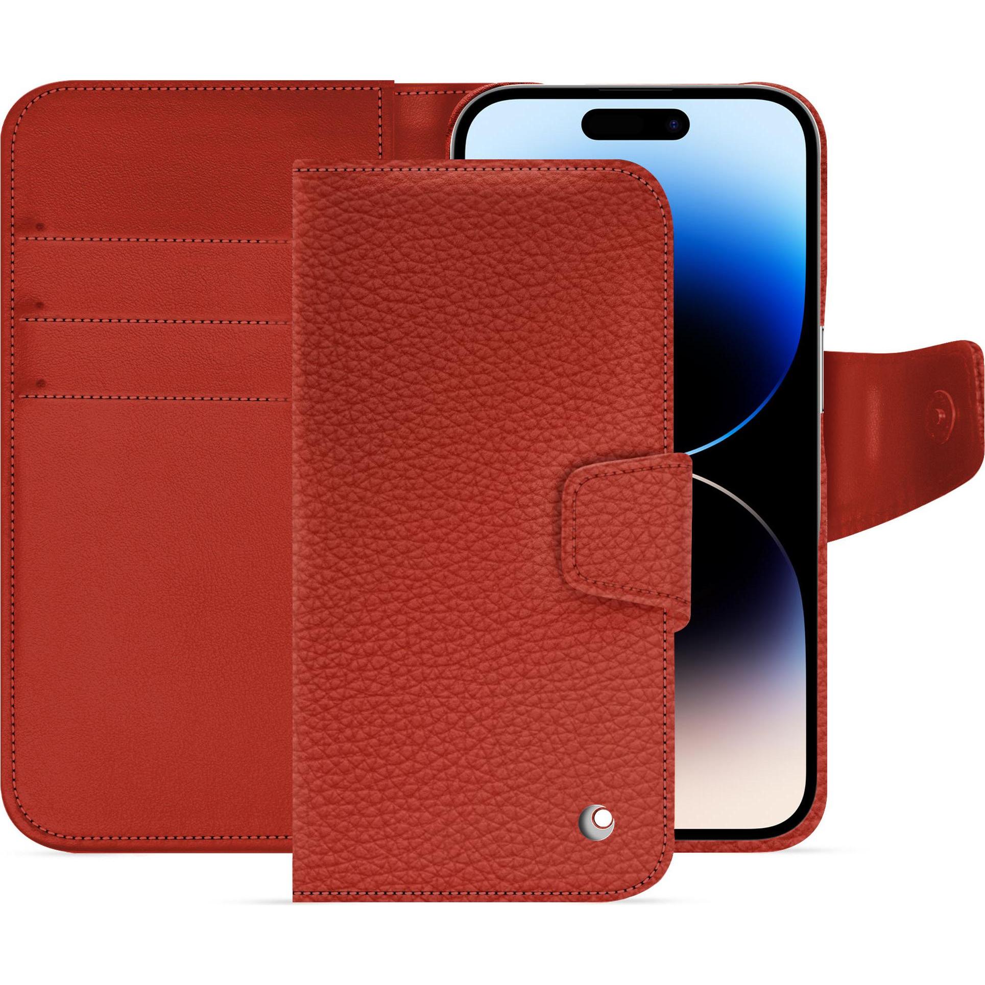 Noreve Lederschutzhülle Apple iPhone 15 Pro (Apple iPhone 15 Pro), Smartphone Hülle, Orange