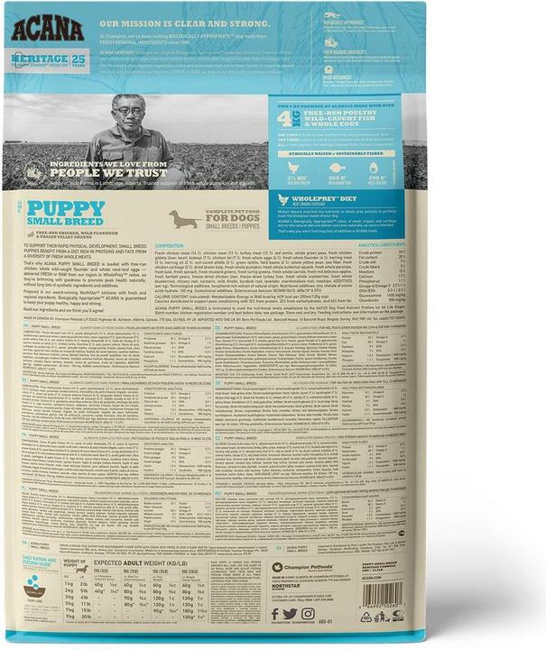 Nutritional values and ingredients Acana Dog Puppy Small Breed 6kg (Puppy + kitten, 1 pcs., 6000 g)