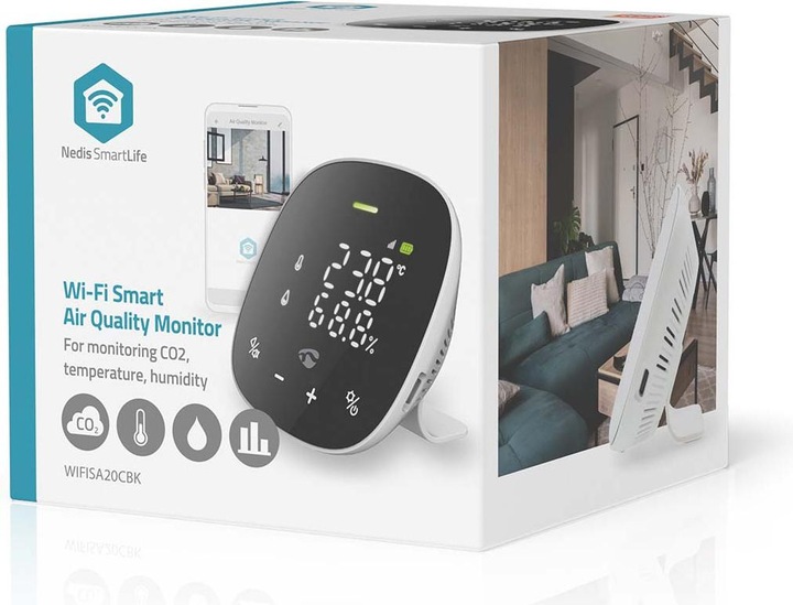 Produktbild Nedis SmartLife Luftqualitätsmonitor Wi-Fi | inkl. Display | Kohlendioxid (CO2) / Luftfeuchtigkeit /