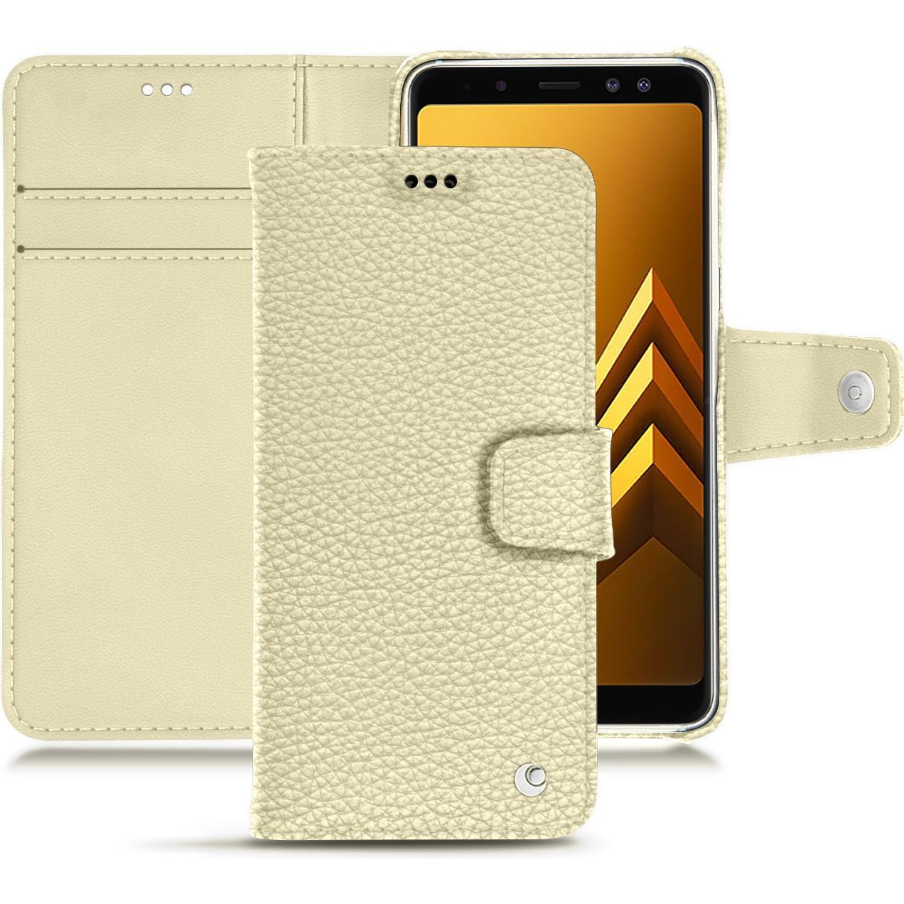Noreve Lederschutzhülle Wallet (Samsung Galaxy A8 (2018)), Smartphone Hülle, Weiss