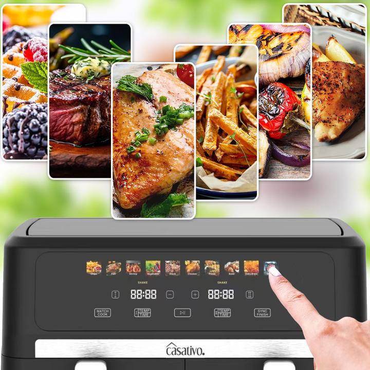 Produktbild Casativo Premium Doppelkorb Heissluftfritteuse, Dual Zone, 2x 4,5 l - Air Fryer Edelstahl / ABS