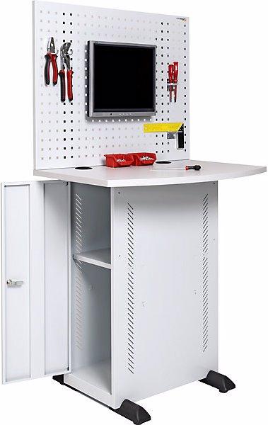 Immagine prodotto eurokraft basic Armadio per computer, con piano di lavoro e parete forata, grigio chiaro. (60 cm, 163.80 cm)