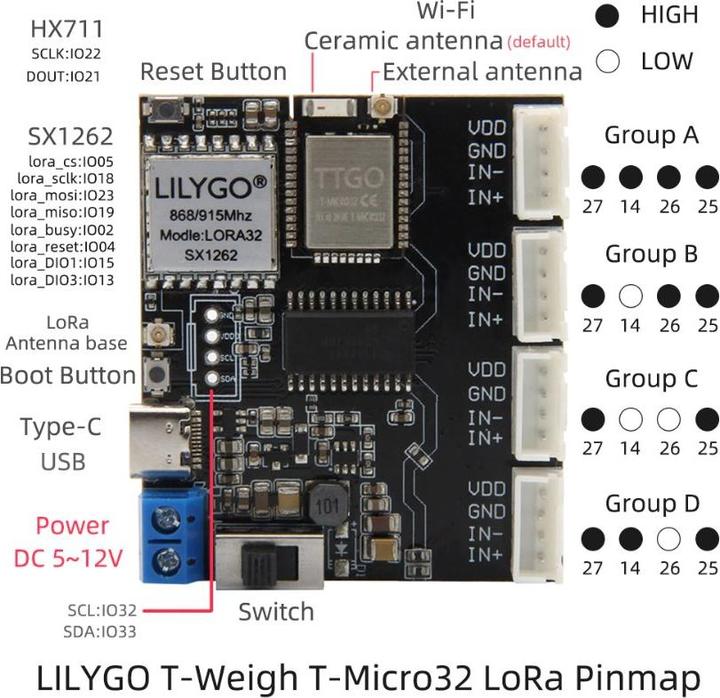Actual product image Lilygo TTGo T-Weigh ESP32 4x Weight Sensor LoRa Node