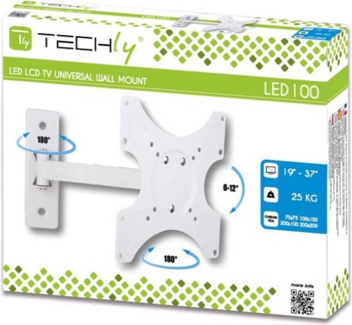 Actual product image Techly TV wall mount 48.3 cm (19) 94.0 (37) Tilt+Swivel (Wall, 25 kg, 19" - 94")