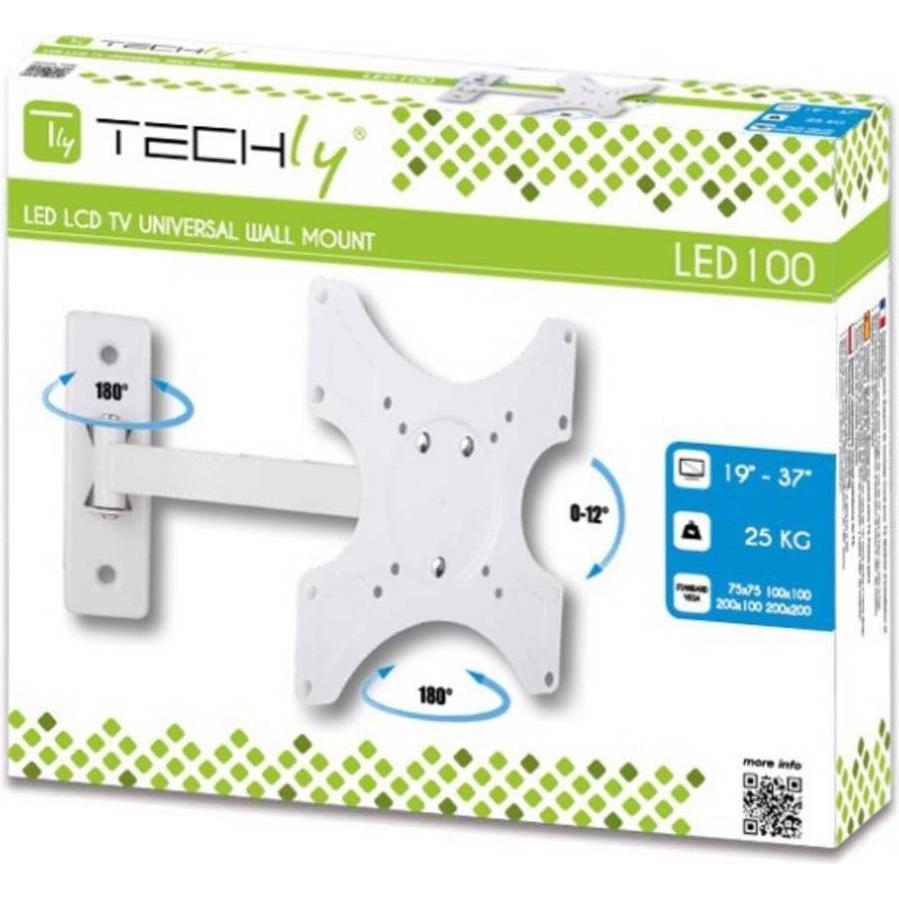Thumbnail - Techly TV Wandhalterung 48,3 cm (19) 94,0 (37) Neigbar+Schwenkbar (Wand, 37.01", 25 kg), TV Wandhalterung, Weiss