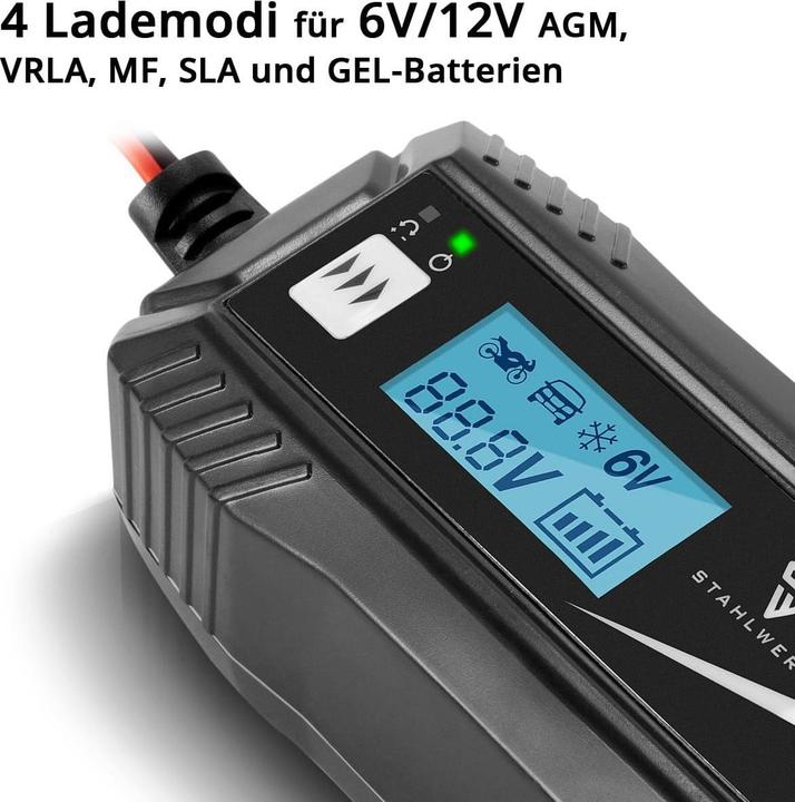 Image du produit Stahlwerk Batterieladegerät IBC-50 ST mit Mikroprozessor und 4 Lademodi (12V, 6V, 5 A)