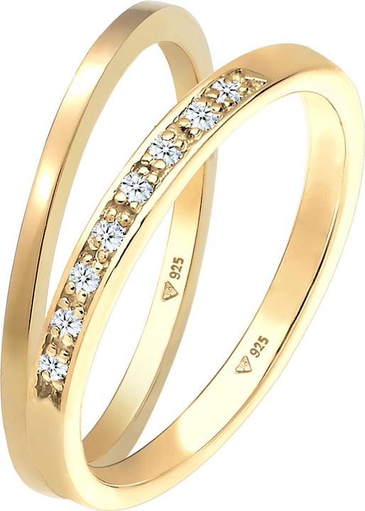 Produktbild Elli DIAMONDS Ring Basic Memoire Diamant (0.04 ct) 2er Set 925 Silber (52, 925 Silber)