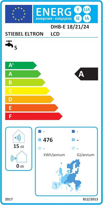 Energie-Label Stiebel Eltron DHB-E 18/21/24 LCD Elektronischer Durchlauferhitzer, gradgenaue Temperatur dank 3i Technologie