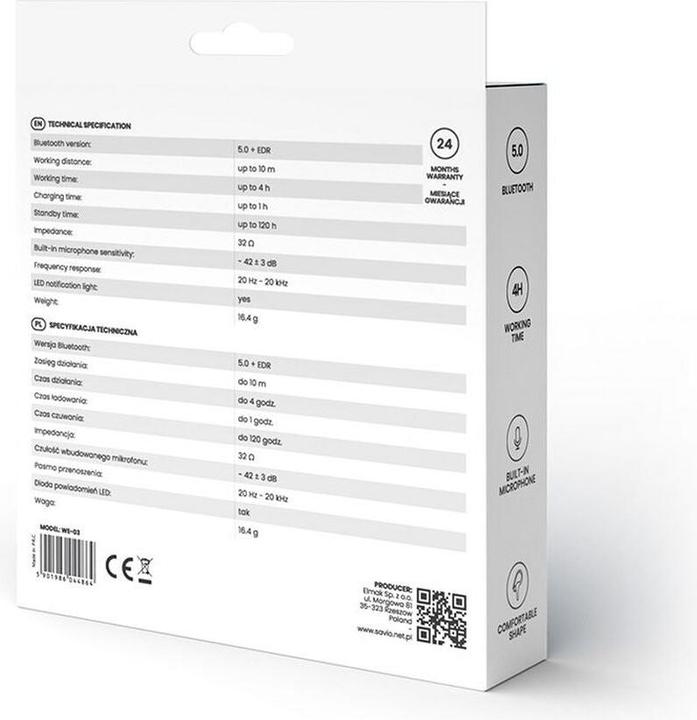 Produktbild Savio WE-03 (Keine Geräuschunterdrückung, 4 h, Kabellos)