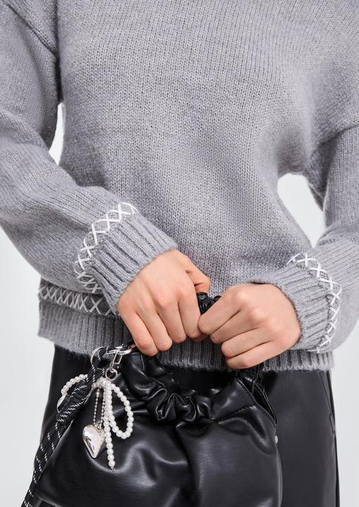 Produktbild s.Oliver Strickpullover Rundhalspullover mit Stickelementen am Saum (XL)