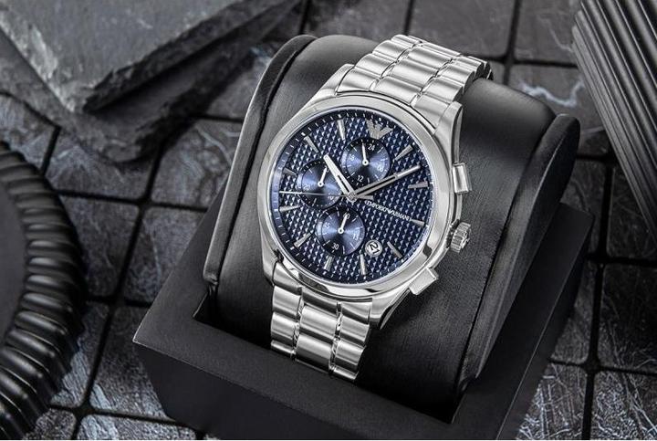 Actual product image Emporio Armani Paolo AR11528 Herrenuhr + Box (Analogue wristwatch, Chronograph, 46 mm)