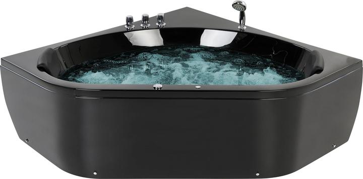 Beliani Whirlpool bath black corner model with LED 140 x 140 cm MEVES (270 l, 140 cm, 140 cm)