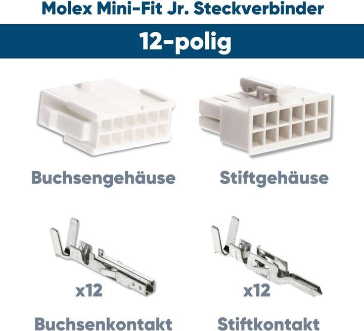 Actual product image Kalitec Molex Mini-Fit Jr. Steckverbinder-Set 12 polig für PC-Komponenten Kali-2412 I Industriequalität vom