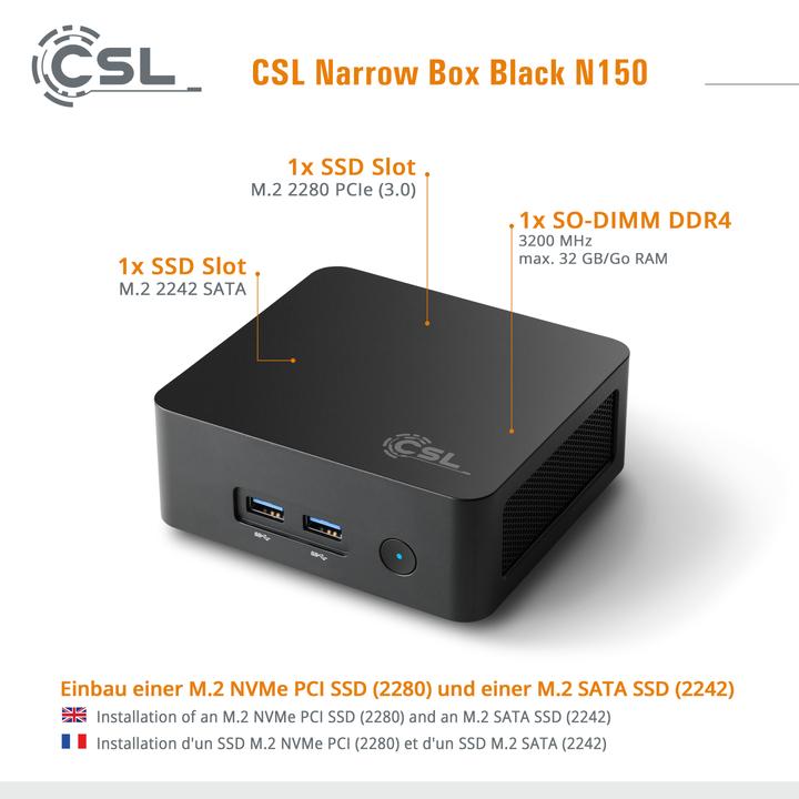 Produktbild CSL Narrow Box Black (Intel N100, 16 GB, 1000 GB, Intel UHD Graphics)