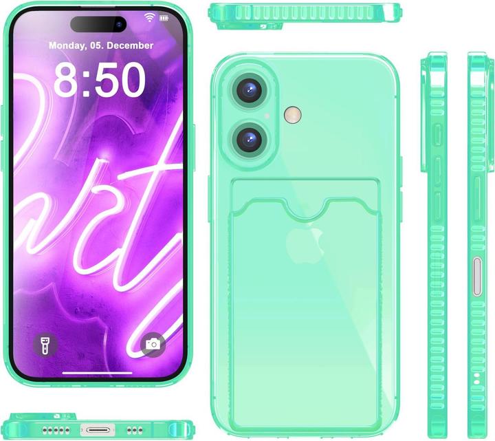 Produktbild Nalia Klar Transparente Neon Silikon Hülle Kartenhalter (Apple iPhone 16)