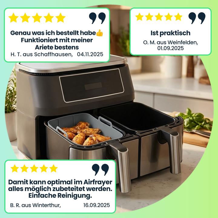 Produktbild Casativo 2er-Set Silikonform für Dual-Heissluftfritteuse, grau, 20 x 12,7 x 7 cm