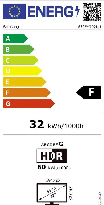 Label énergétique Samsung Smart Monitor/M70F/32"/VA/4K UHD/60Hz/4ms/Black/2R (3840 x 2160 pixels, 32")