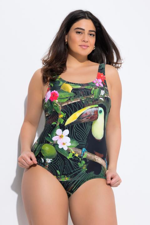 Image du produit Ulla Popken Maillot de bain, motif toucan, sans bonnets souples, col rond (54)