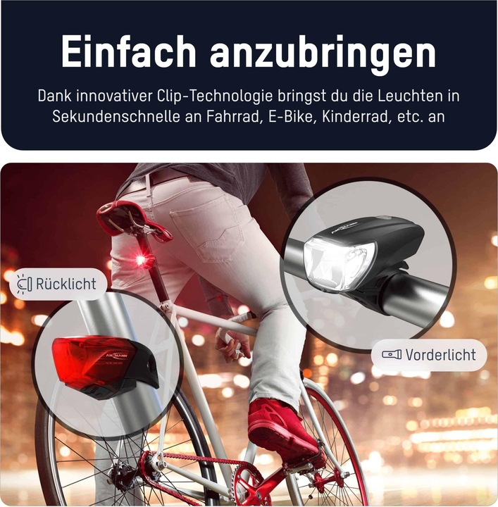 Immagine prodotto Ansmann Illuminazione per biciclette Set di luci per biciclette Batteria anteriore e posteriore (170 lm, 170 lm)