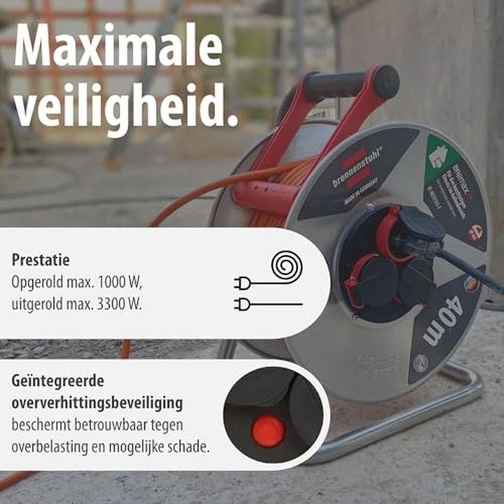Image du produit Brennenstuhl Enrouleur de câble extérieur 40 m avec protection contre la surchauffe et prises étanches (40 m, 1.50 mm²² mm)