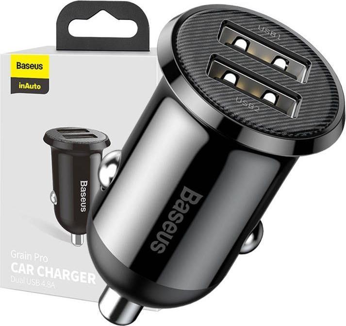 Actual product image Baseus Grain Pro Car Charger 2x USB 4.8A (black)