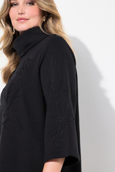 Produktbild Miamoda Sweatkleid, A-Linie, Blüten-Stickerei, Stehkragen (42)