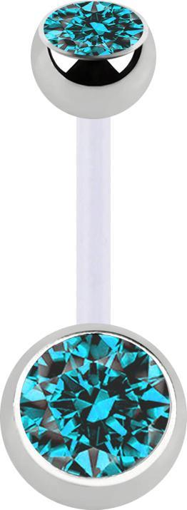 Produktbild Star Piercing Banane transparent mit zwei Kugeln silber Kristall aqua (Kunststoff, Chirurgenstahl 316L, ohne Messing)