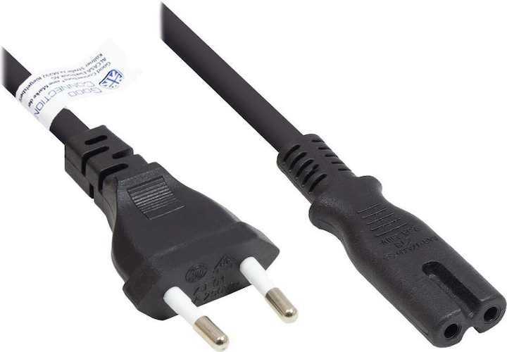 Produktbild Good Connections Euro-Netzkabel Euro-Stecker Typ C (gerade) an C7/Euro 8 Buchse (gerade), schwarz, 0,75 mm², 0,5 m, ® (0.50 m)