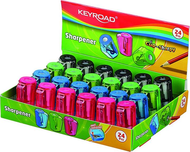 Immagine prodotto Keyroad Temperino in plastica a tazza, singolo, con contenitore, scatola, mix di colori