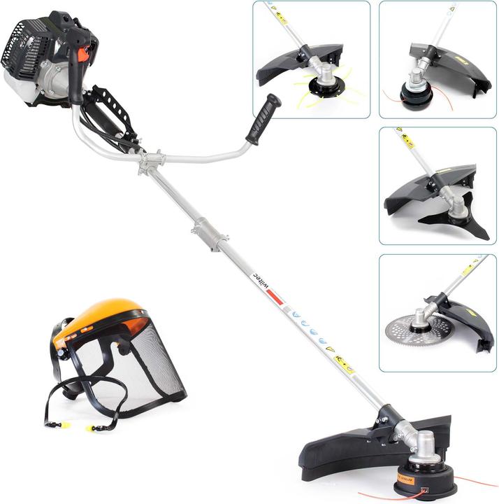 Wiltec 3in1 petrol multitool 1.9kW grass trimmer brush cutter brush cutter garden (Trim line, Metal cutting blade)
