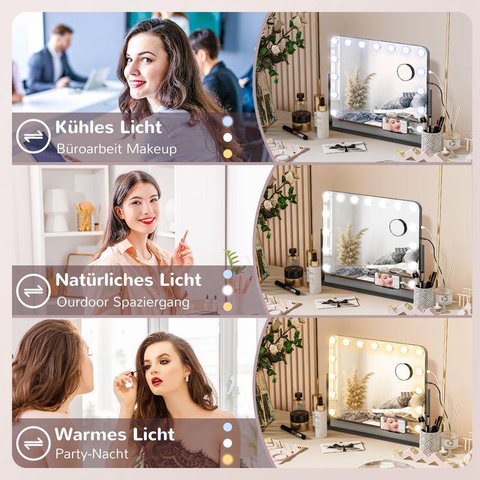 Actual product image Swisshandel24 LED vanity mirror, 3 light modes, dimmable, touch control, USB, 62.5x49.5cm, black