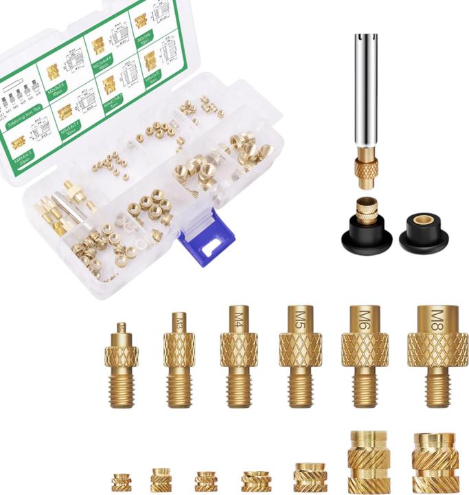 Purecrea Gewindeeinsätze Insert M2–M8 Messing 77-teilig mit Einschmelzhilfe extra belastbar