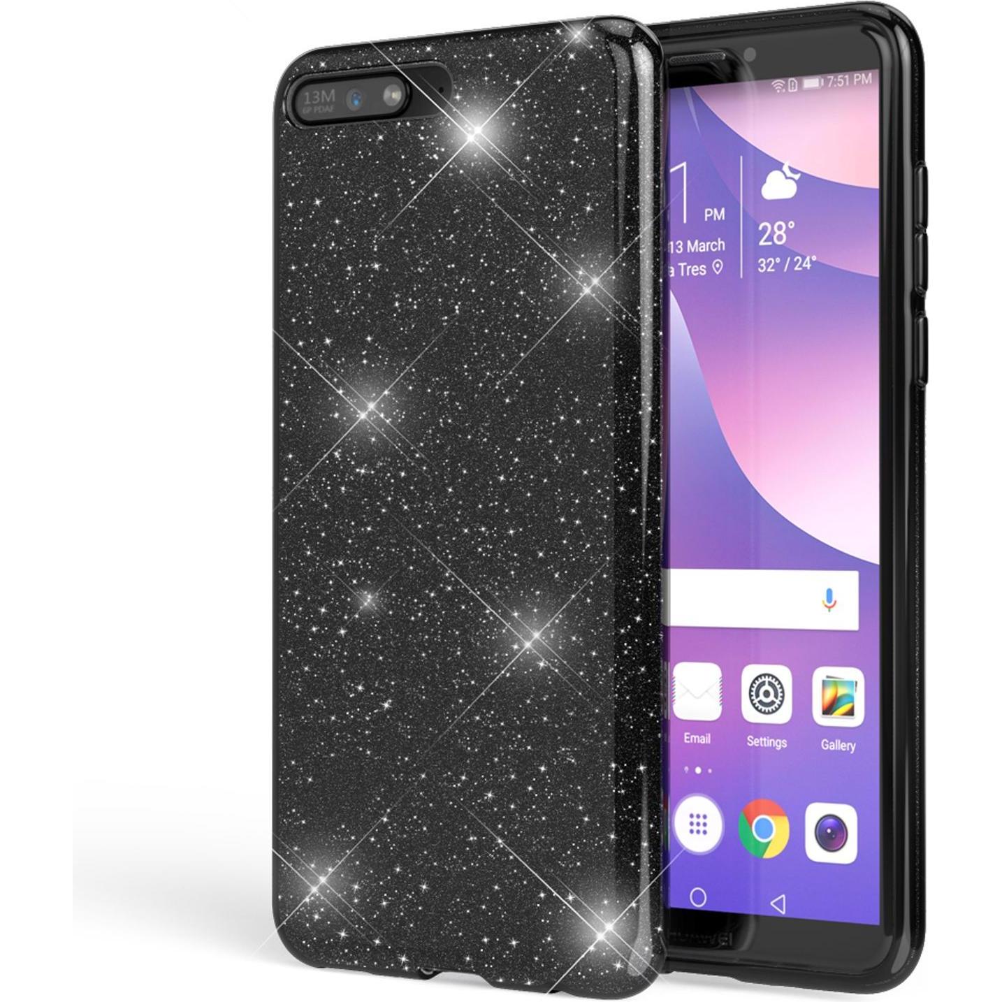 Nalia Glitzer Hülle (Huawei Y6 (2018)), Smartphone Hülle, Schwarz
