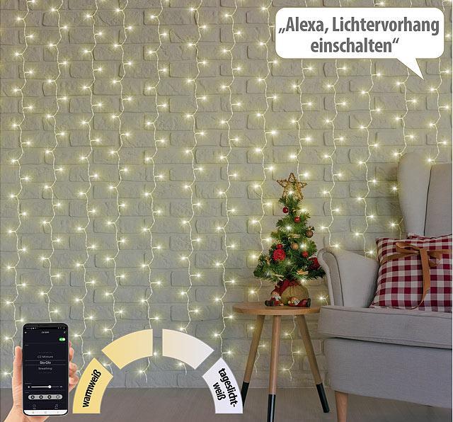 Produktbild Luminea 2er-Set WLAN-LED-Lichtervorhang, 300 LEDs, CCT, App, dimmbar, IP44, 3 x 3 m (3 m)