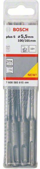 Immagine prodotto Bosch Professional Zubehör Trapano a percussione SDS plus-5, 5,5 x 100 x 165 mm, confezione da 10 pz. (5,5 mm)