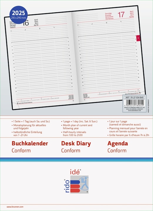 Image du produit Rido Calendrier-livre en similicuir gris (210 x 297 mm, Couverture rigide, Italien, Français, Anglais)
