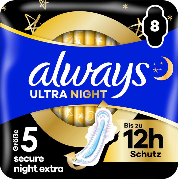 Productafbeelding Always Ultra pad Secure Night Extra met vleugels (8 x, Maandverband)