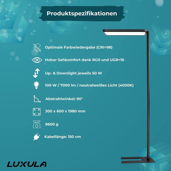 Actual product image Luxula LED Büro-Stehleuchte, Up/Down, schwarz (7000 lm)