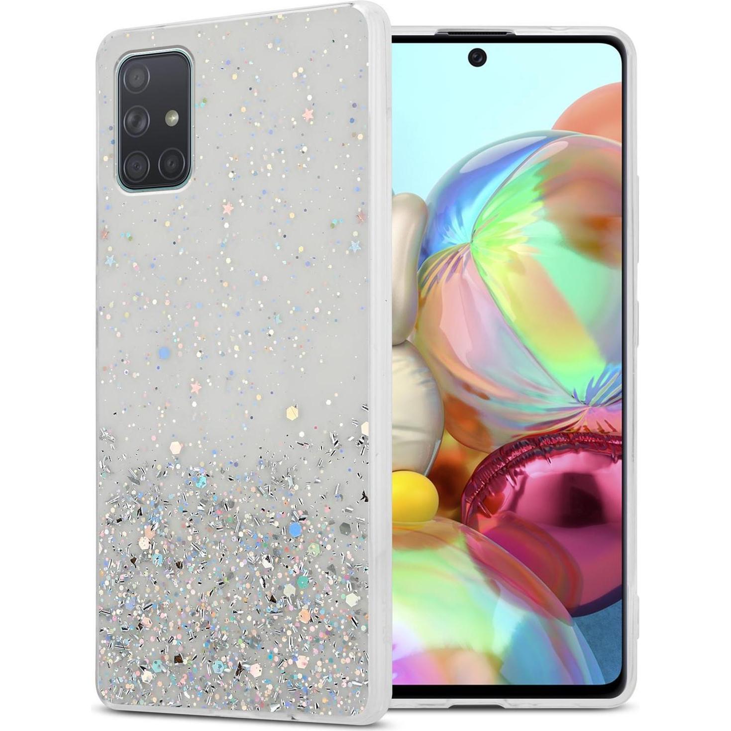 Cadorabo TPU Cover funkelnder Glitter (Samsung Galaxy A71), Smartphone Hülle, Transparent