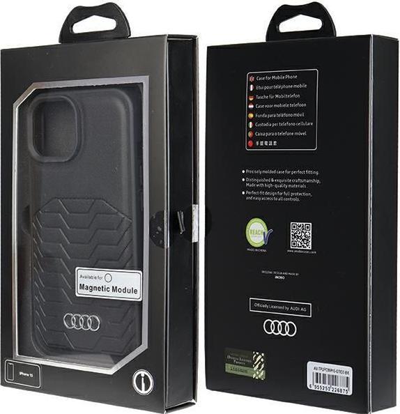 Actual product image Audi Synthetic Leather MagSafe iPhone 15 / 14 / 13 6.1" czarny/black hardcase AU-TPUPCMIP15-GT/D3-BK (Apple iPhone 13, Apple iPhone 14, Apple iPhone 15)
