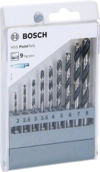 Produktbild Bosch Professional Zubehör HSS PointTeQ Sechskantbohrer-Set, 9-tlg., 2–8 mm (2 mm, 2.5 mm, 3 mm, 3.5 mm, 4 mm, 5 mm, 6 mm, 7 mm, 8 mm)
