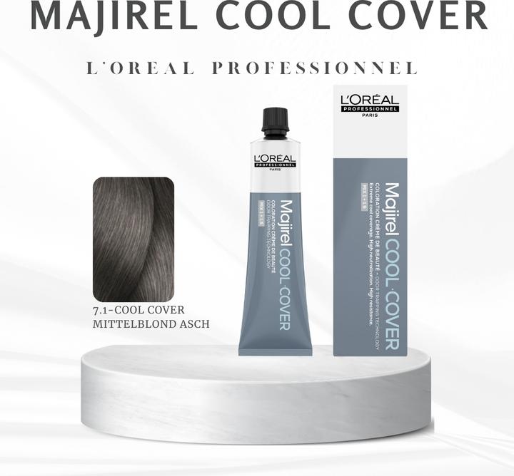 Produktbild L'Oréal Professionnel L'Oréal Majirel Cool Cover 7,1 Mittelblond Asch 60 ml (7,1 Mittelblond Asch)