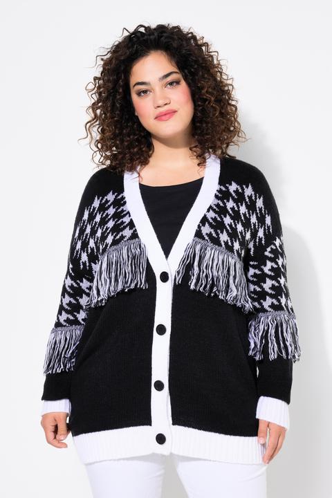 Immagine prodotto Angel of Style Strickjacke, oversized, Hahnentritt, Fransen, Langarm (46, 48)