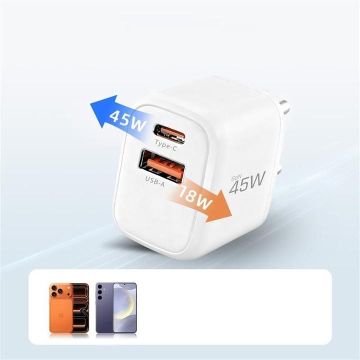 Image du produit Tech-Protect NCA45W-GAN 2-PORT NETZLADEGERÄT PD 45W / QC3.0 WEISS (45 W, 2 ports)