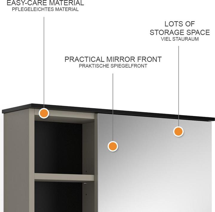Produktbild Vicco Badspiegelschrank Joli, Greige/Schwarz, 60 x 60 cm mit Spiegel