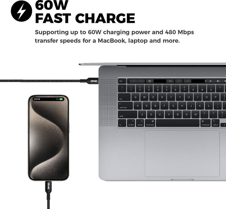 Actual product image Vinnic USB C - USB C (0.10 m, USB 2.0, 60 W)