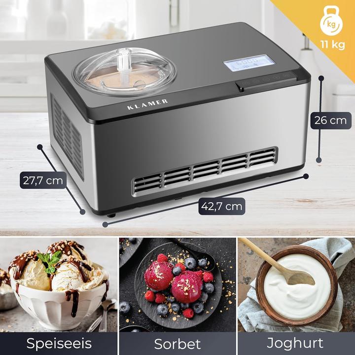 Produktbild KLAMER 2-in-1 Eismaschine & Joghurtbereiter 2 L, 180 W