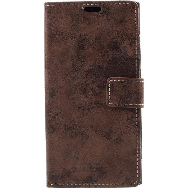 MU Classic Leder Bookcover im Vintage Look (Xperia XA1 Plus), Smartphone Hülle, Braun