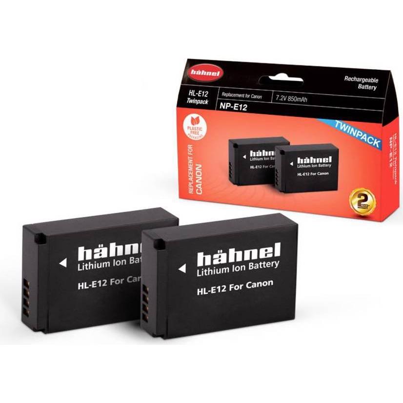Hähnel HL-E12, 2er Kamera-Akku ersetzt Original-Akku LP-E12 7.2 V 850 mAh (Akku), Kamera Stromversorgung, Schwarz
